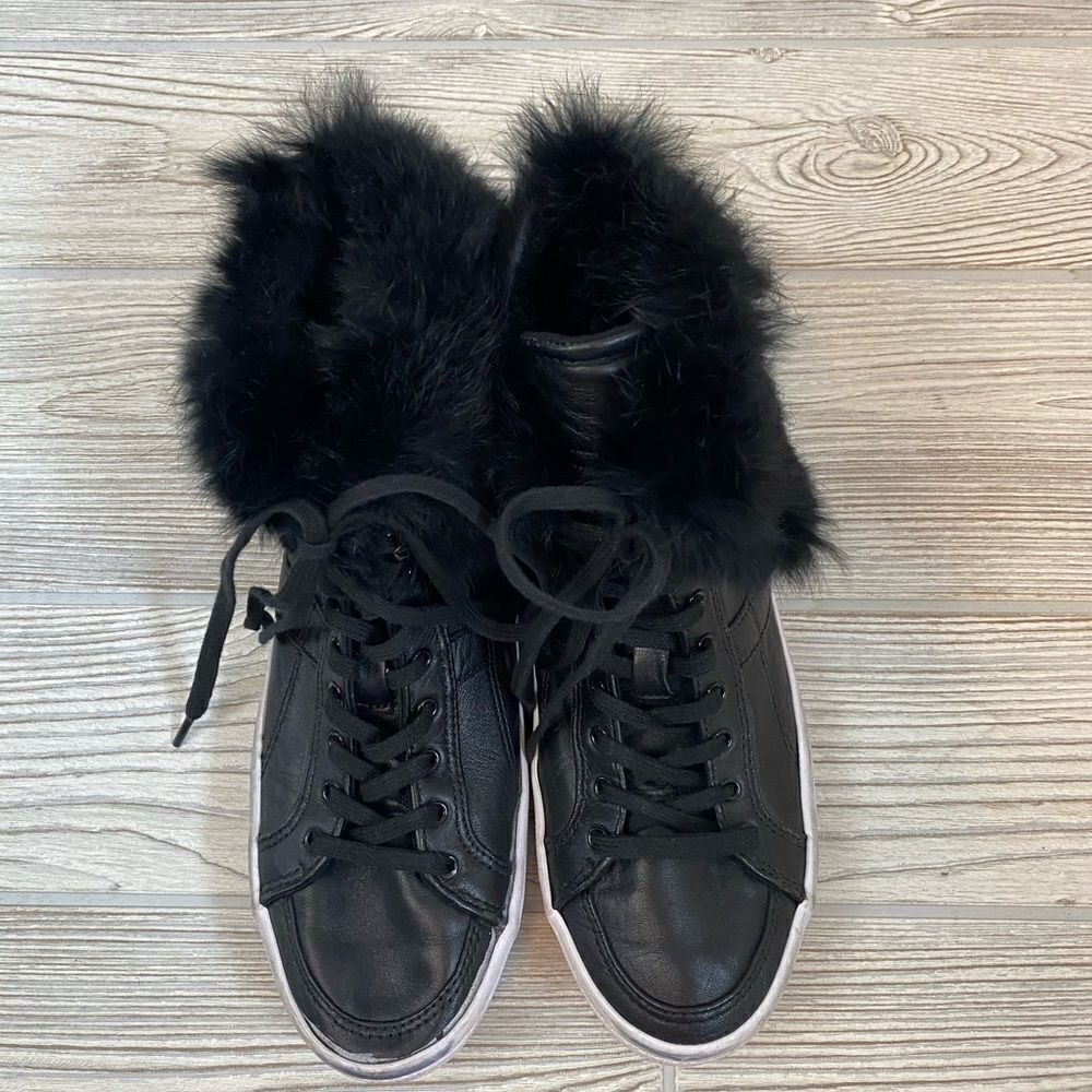 Rebecca Minkoff Sasha Leather Fur Trim Sneakers - Picture 6 of 15